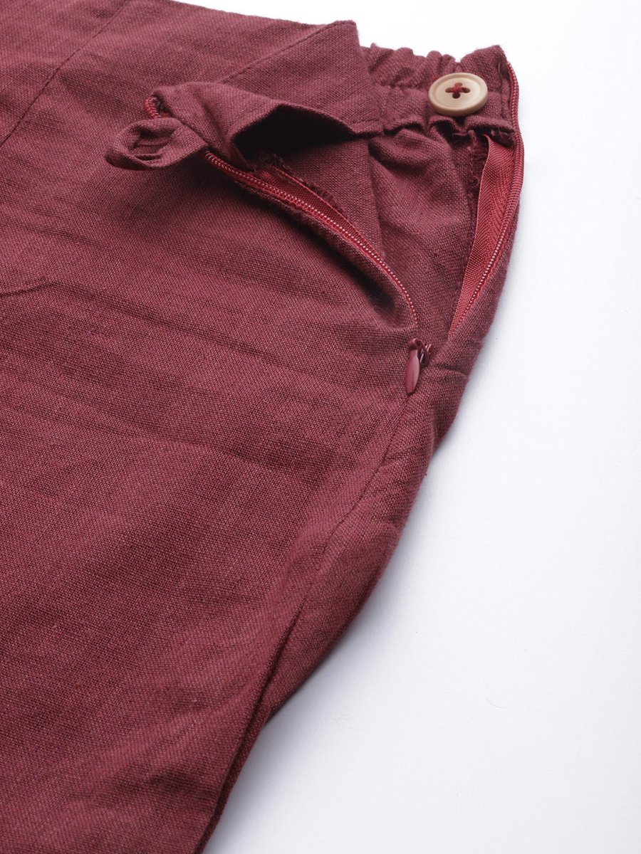Jompers Women Maroon & Grey Solid Kurta with Trousers & Dupatta - JOKS_D17Gry_1362_Maroon_S
