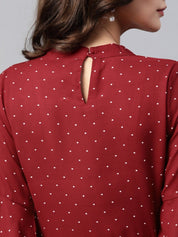 Jompers Women Maroon & White Polka Dots Print Bell Sleeves Anarkali Kurta - JOK_1382_Maroon_S
