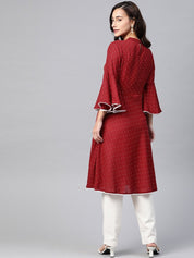 Jompers Women Maroon & White Polka Dots Print Bell Sleeves Anarkali Kurta - JOK_1382_Maroon_S