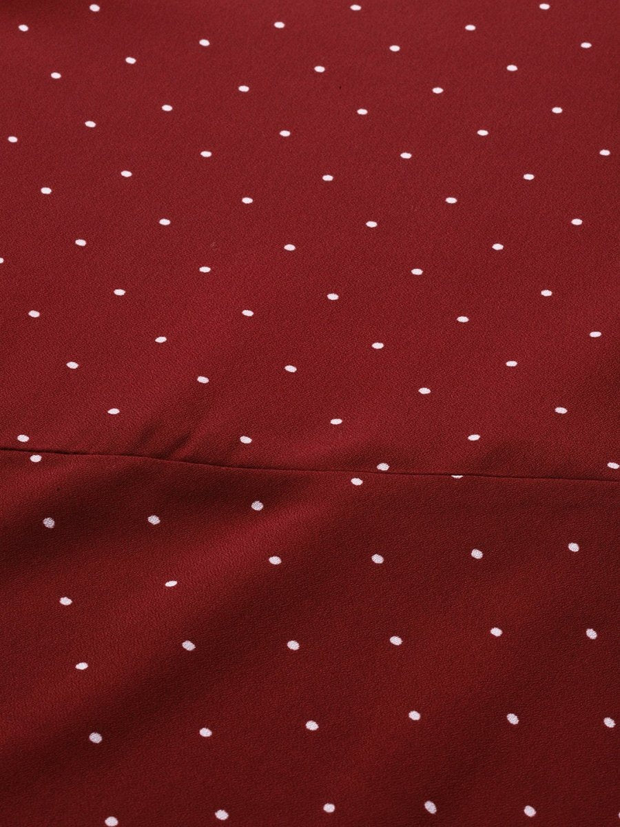 Jompers Women Maroon & White Polka Dots Print Bell Sleeves Anarkali Kurta - JOK_1382_Maroon_S