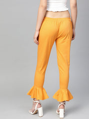 Jompers Women Mustard Smart Fit Solid Bottom Flared Trousers - JOP_2128_Mustard_S