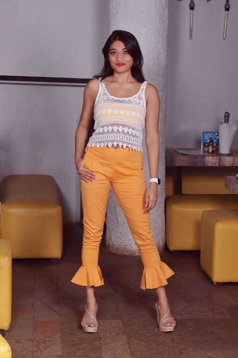 Jompers Women Mustard Smart Fit Solid Bottom Flared Trousers - JOP_2128_Mustard_S