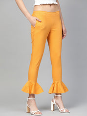 Jompers Women Mustard Smart Fit Solid Bottom Flared Trousers - JOP_2128_Mustard_S