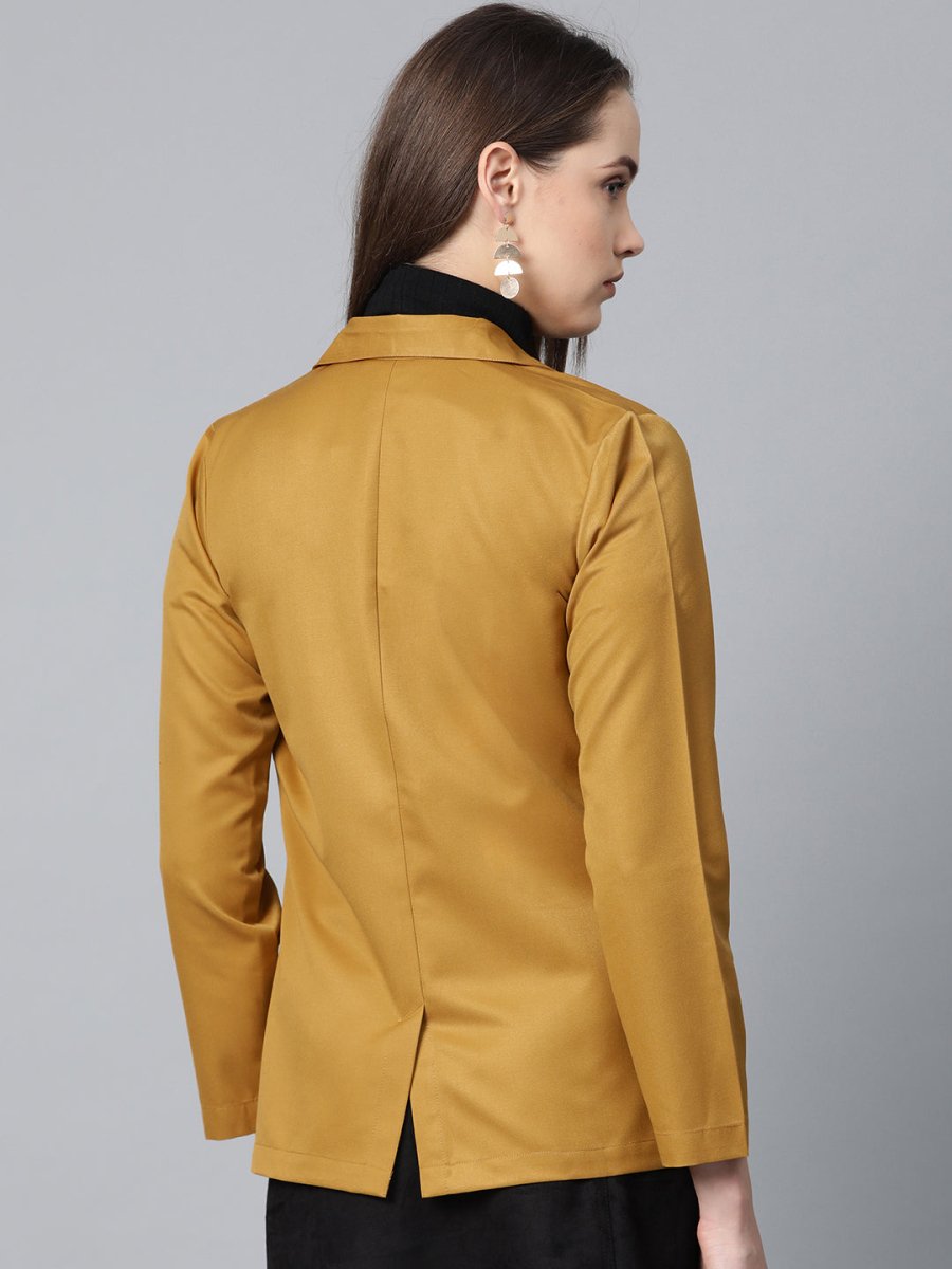 Jompers Women Mustard Solid Single-Breasted Smart Casual Blazer - JOB_6001_Mustard_XS