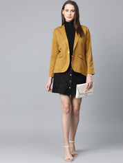 Jompers Women Mustard Solid Single-Breasted Smart Casual Blazer - JOB_6001_Mustard_XS