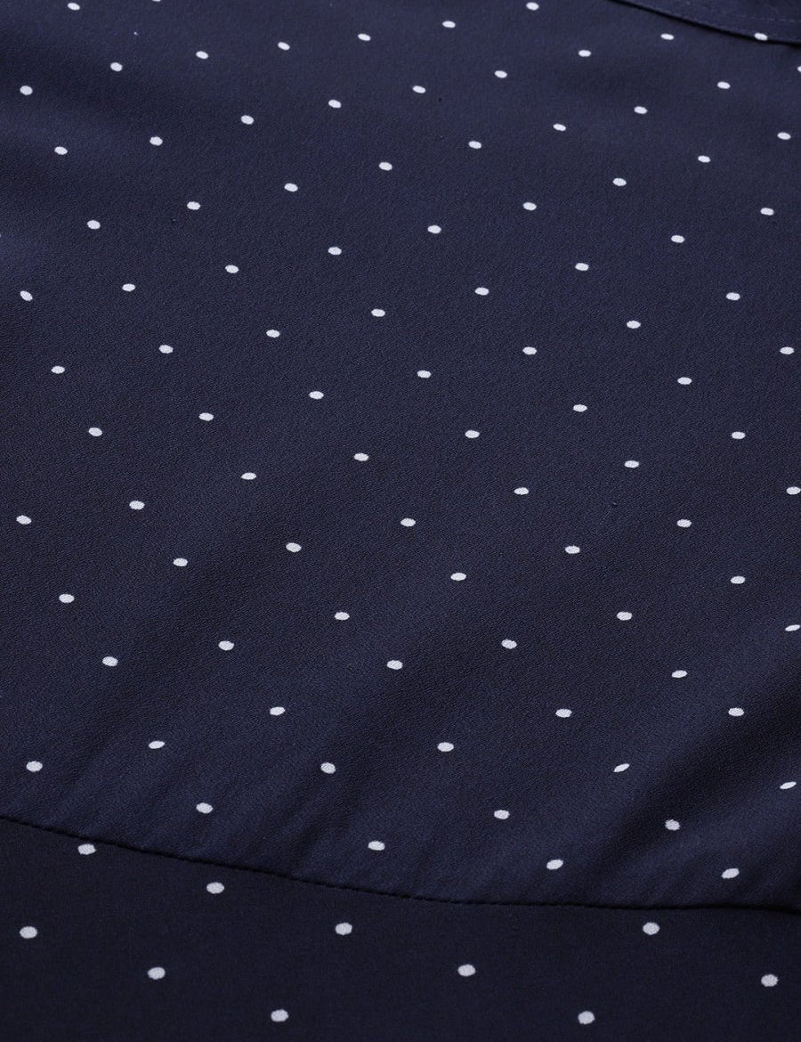 Jompers Women Navy Blue & White Polka Dots Print Bell Sleeves Anarkali Kurta - JOK_1382_Navy_S