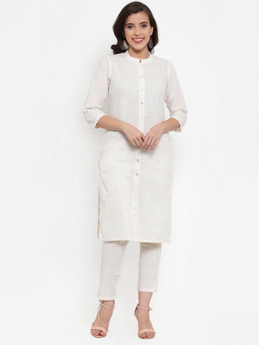 Jompers Women Off-White Solid Kurta with Trousers & Dupatta - JOKS_D8R_1332_Off-White_S