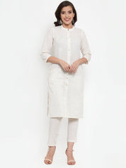 Jompers Women Off-White Solid Kurta with Trousers & Dupatta - JOKS_D8R_1332_Off-White_S