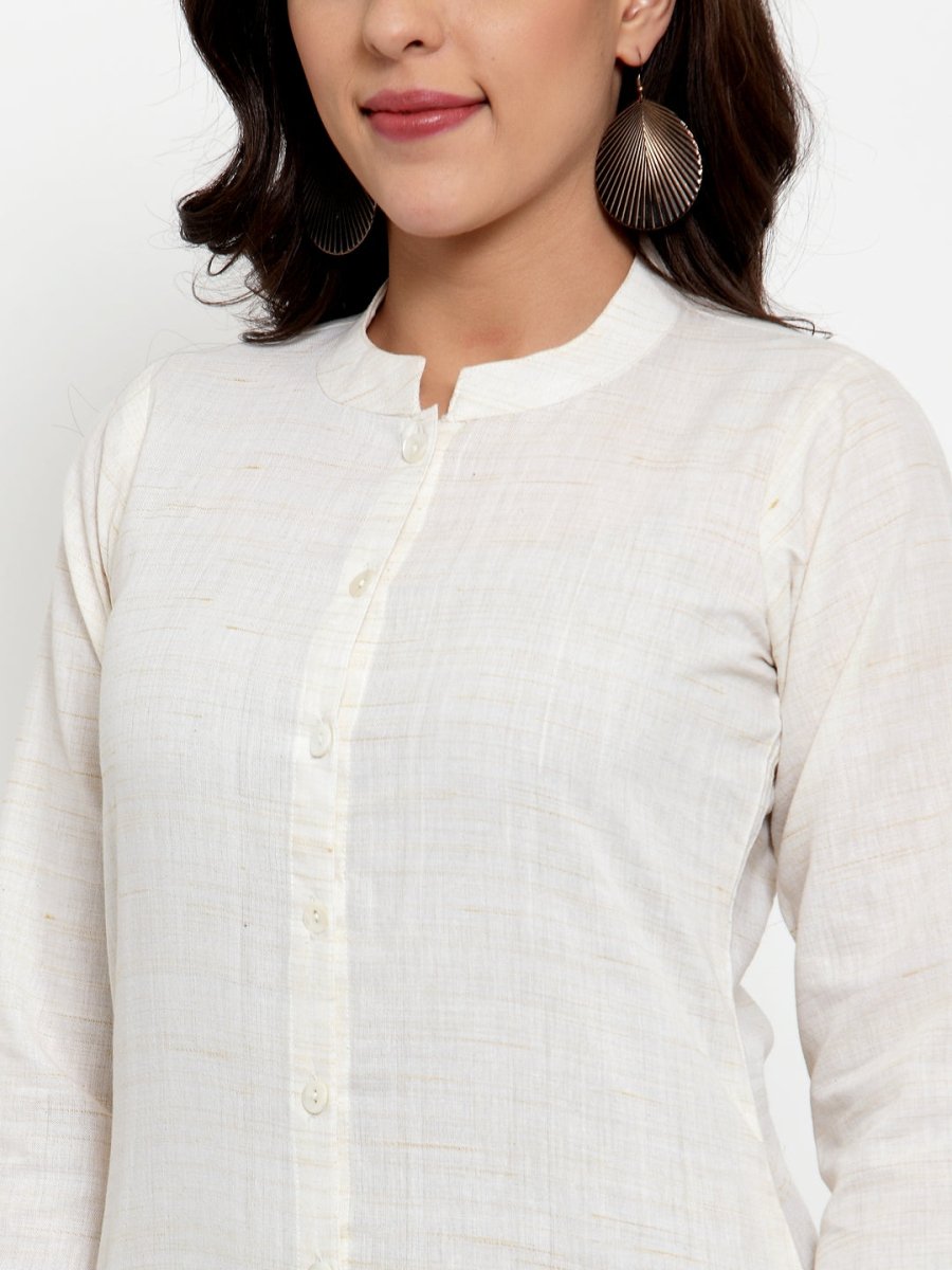 Jompers Women Off-White Solid Kurta with Trousers & Dupatta - JOKS_D8R_1332_Off-White_S