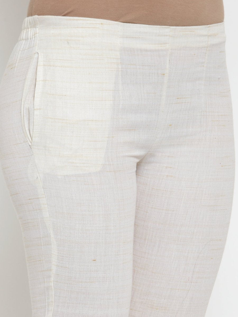 Jompers Women Off-White Solid Kurta with Trousers & Dupatta - JOKS_D8R_1332_Off-White_S