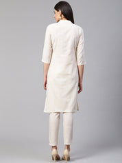 Jompers Women Off-White Woven Design Kurta with Trousers - JOKS_1332_Off-White_S