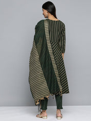 Jompers Women Olive Green Embroidered Regular Kurta with Trousers & With Dupatta - JOKS_D46G_1506_Green_S