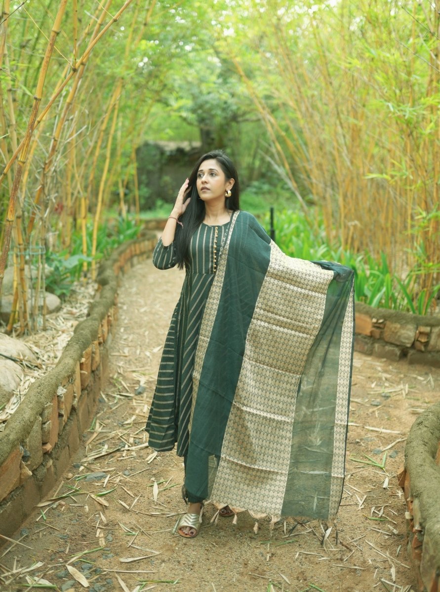 Jompers Women Olive Green Embroidered Regular Kurta with Trousers & With Dupatta - JOKS_D46G_1506_Green_S