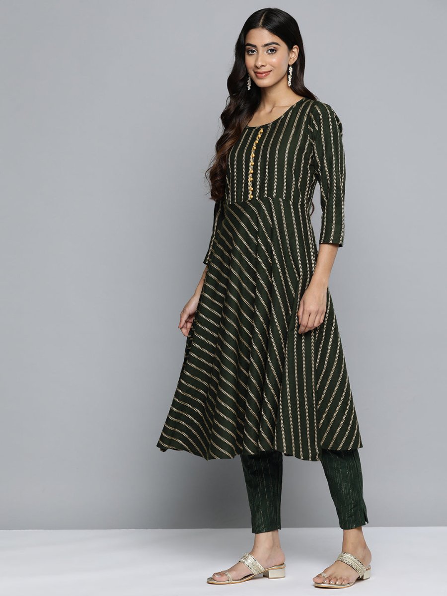 Jompers Women Olive Green Embroidered Regular Kurta with Trousers & With Dupatta - JOKS_D46G_1506_Green_S
