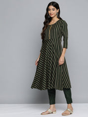 Jompers Women Olive Green Embroidered Regular Kurta with Trousers & With Dupatta - JOKS_D46G_1506_Green_S