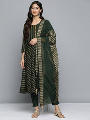 Jompers Women Olive Green Embroidered Regular Kurta with Trousers & With Dupatta - JOKS_D46G_1506_Green_S