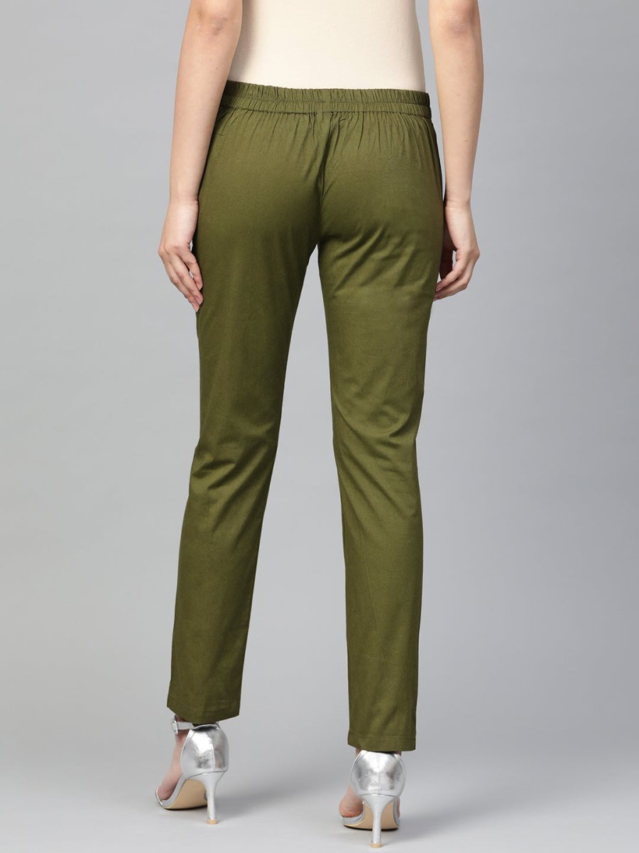 Jompers Women Olive Green Smart Slim Fit Solid Regular Trousers - JOP_2119_Olive_S