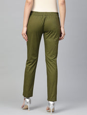 Jompers Women Olive Green Smart Slim Fit Solid Regular Trousers - JOP_2119_Olive_S