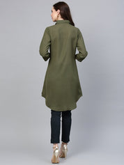 Jompers Women Olive Green Solid A-Line Kurta - JOK_1224_Olive_S
