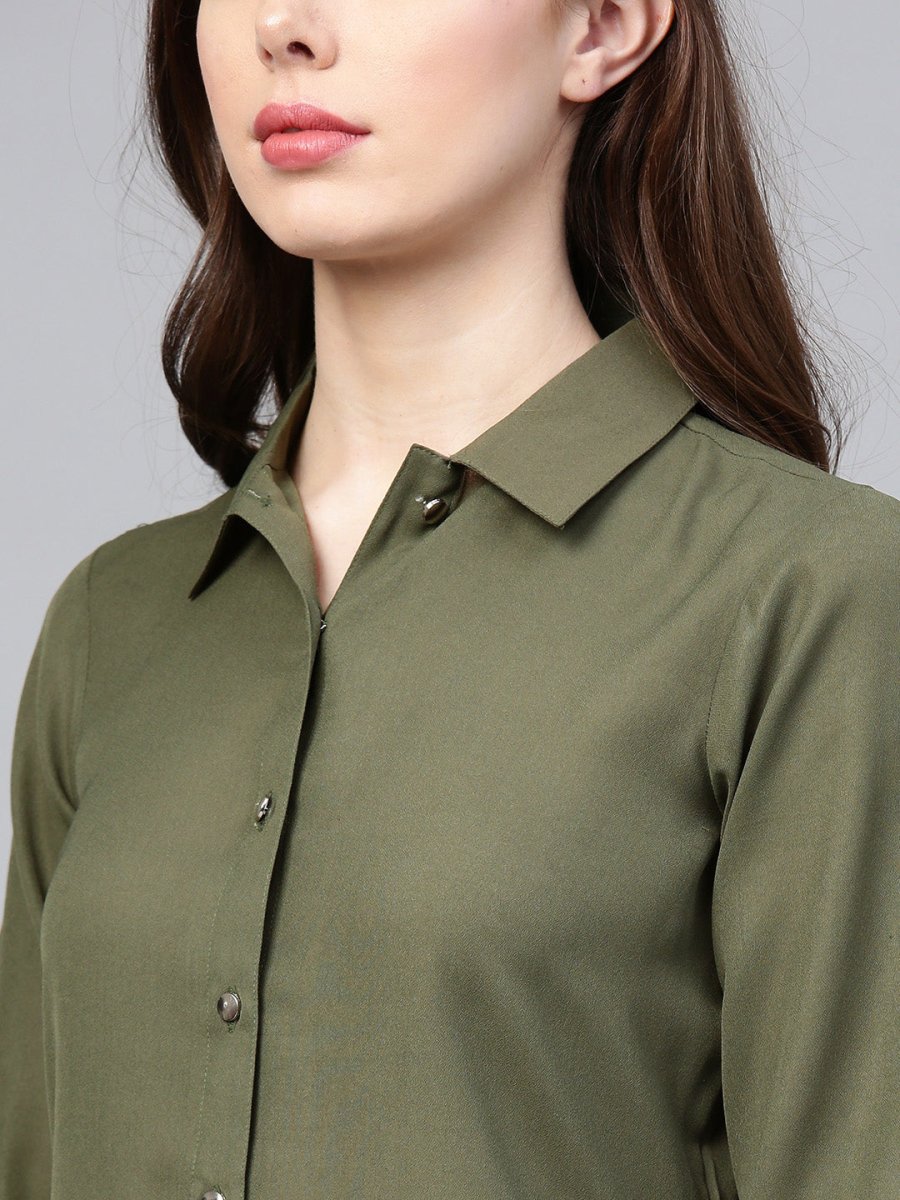 Jompers Women Olive Green Solid A-Line Kurta - JOK_1224_Olive_S