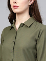 Jompers Women Olive Green Solid A-Line Kurta - JOK_1224_Olive_S