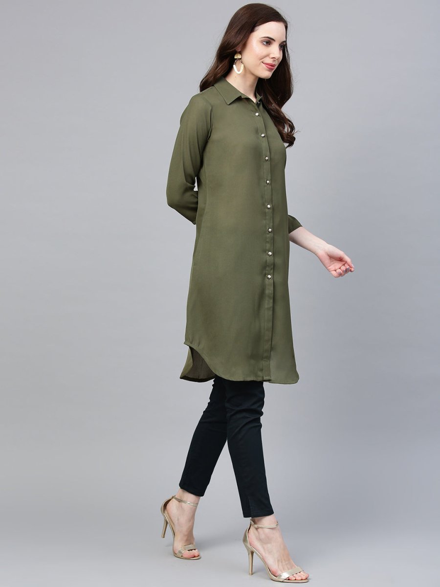 Jompers Women Olive Green Solid A-Line Kurta - JOK_1224_Olive_S