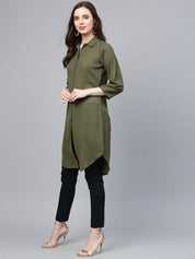 Jompers Women Olive Green Solid A-Line Kurta - JOK_1224_Olive_S
