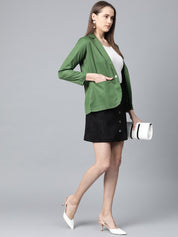 Jompers Women Olive-Green Solid Single-Breasted Smart Casual Blazer - JOB_6001_Olive_XS