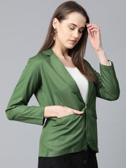 Jompers Women Olive-Green Solid Single-Breasted Smart Casual Blazer - JOB_6001_Olive_XS