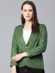 Jompers Women Olive-Green Solid Single-Breasted Smart Casual Blazer - JOB_6001_Olive_XS