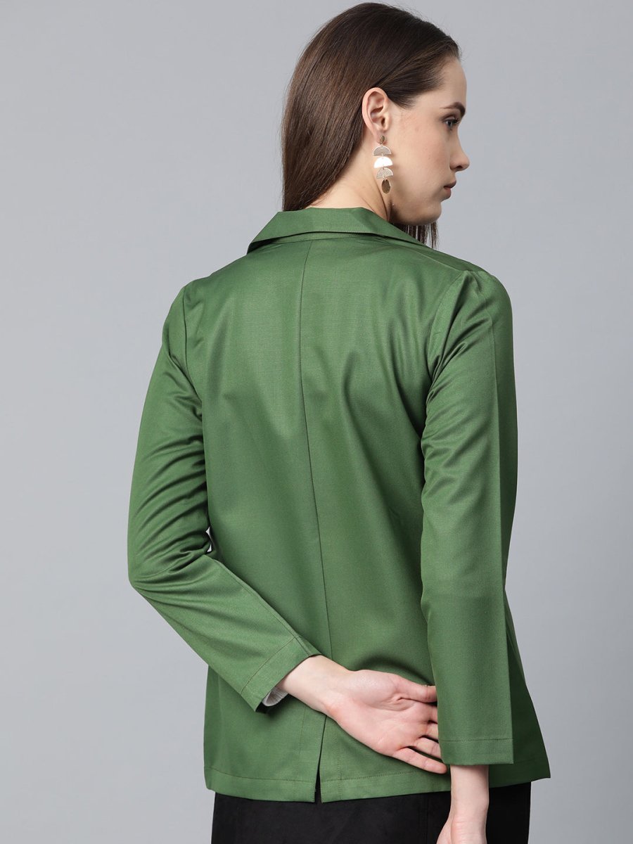 Jompers Women Olive-Green Solid Single-Breasted Smart Casual Blazer - JOB_6001_Olive_XS