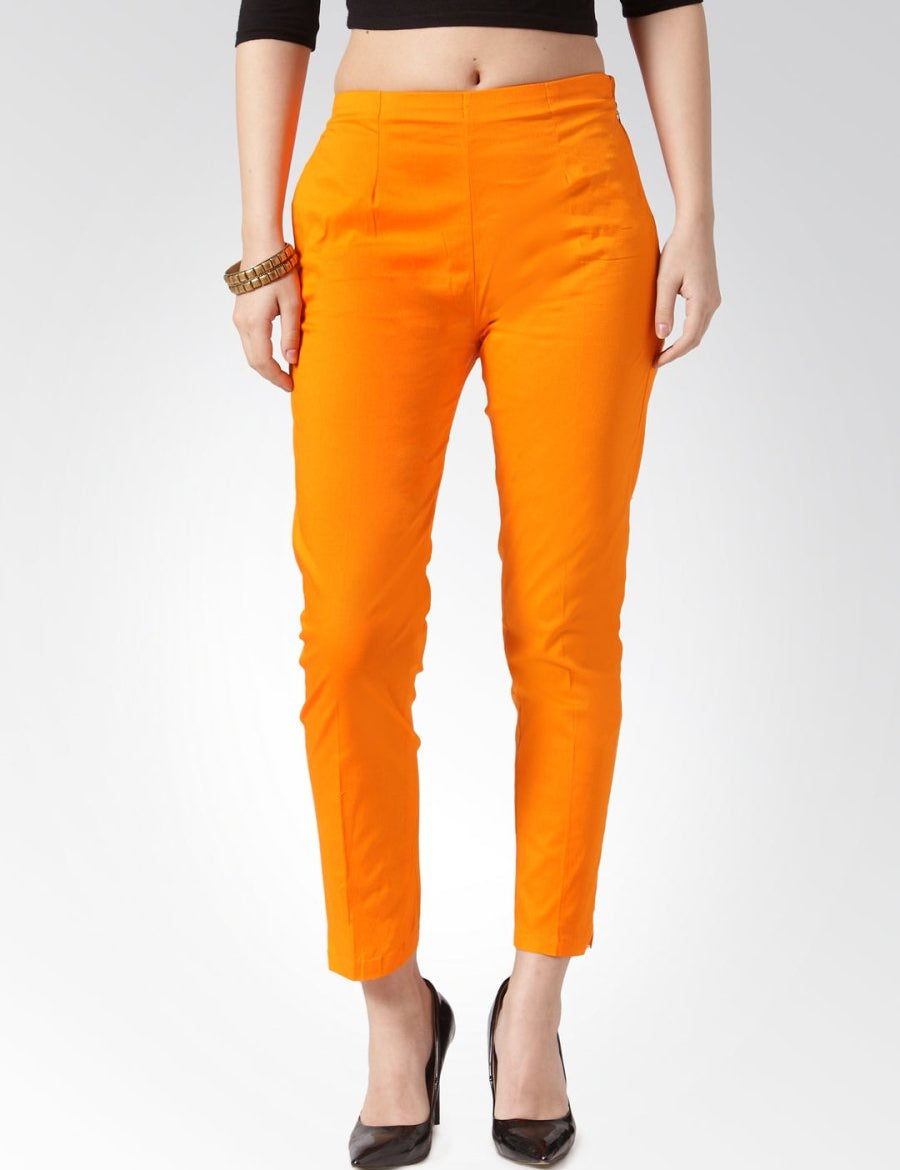 Jompers Women Orange Smart Slim Fit Solid Regular Trousers - JOP_2119_Orange_S