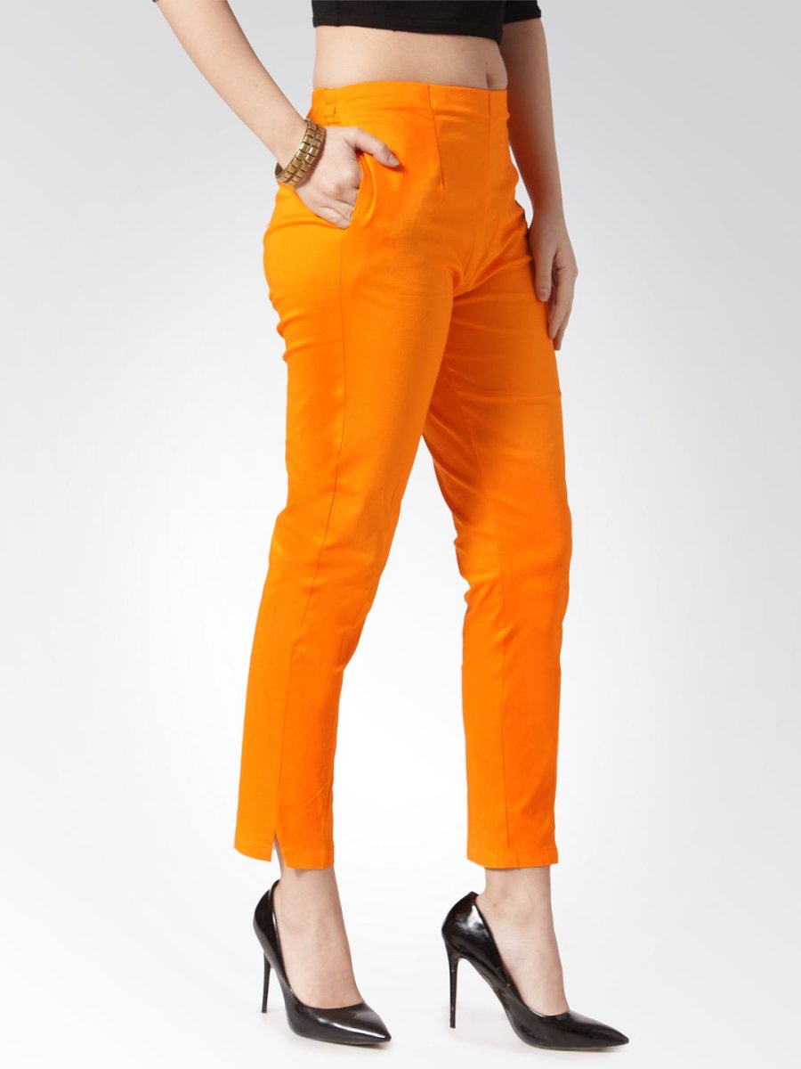 Jompers Women Orange Smart Slim Fit Solid Regular Trousers - JOP_2119_Orange_S