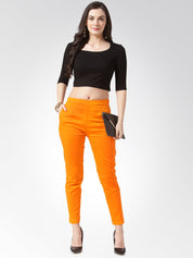 Jompers Women Orange Smart Slim Fit Solid Regular Trousers - JOP_2119_Orange_S