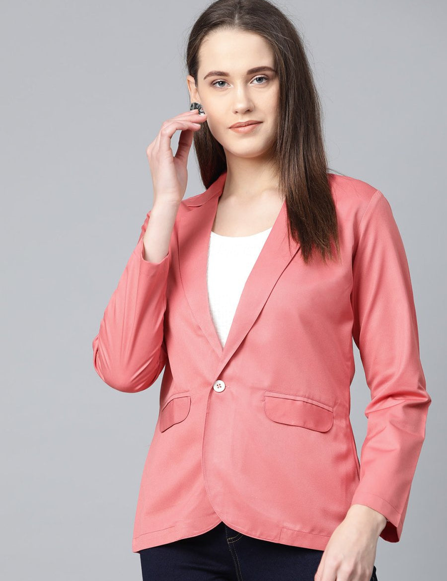 Jompers Women Peach Solid Single-Breasted Smart Casual Blazer - JOB_6001_Peach_XS