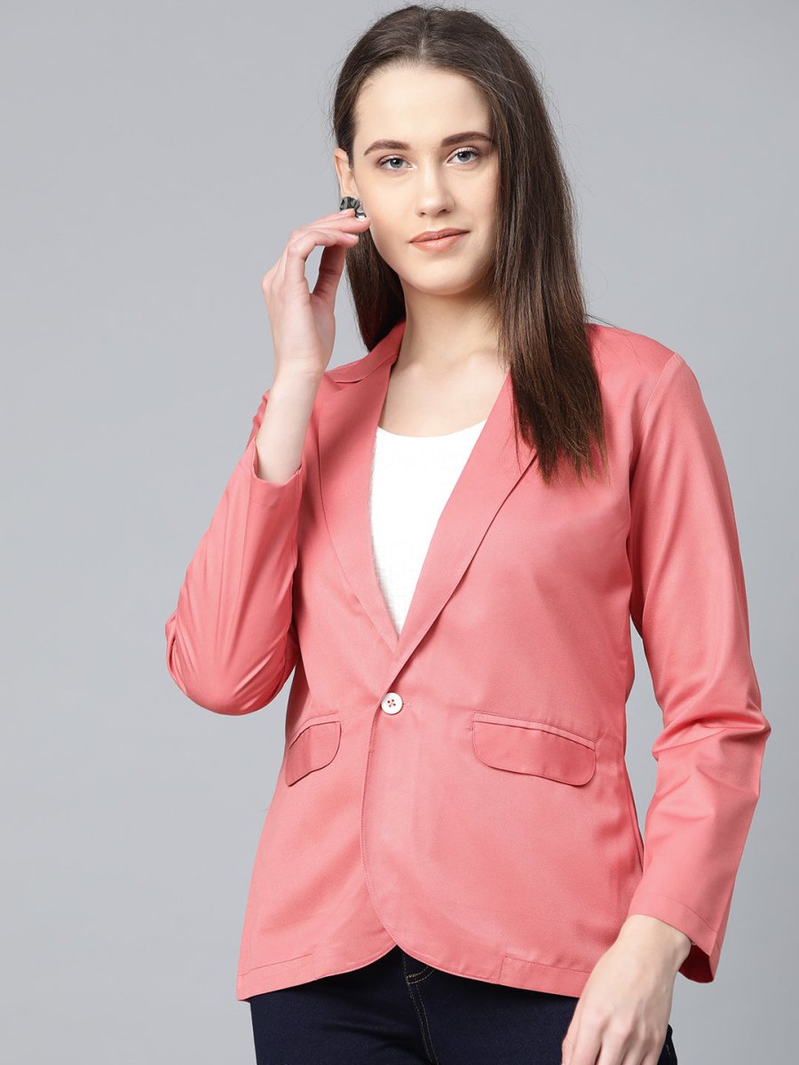 Jompers Women Peach Solid Single-Breasted Smart Casual Blazer - JOB_6001_Peach_XS