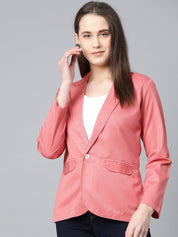 Jompers Women Peach Solid Single-Breasted Smart Casual Blazer - JOB_6001_Peach_XS