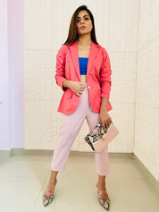 Jompers Women Peach Solid Single-Breasted Smart Casual Blazer - JOB_6001_Peach_XS