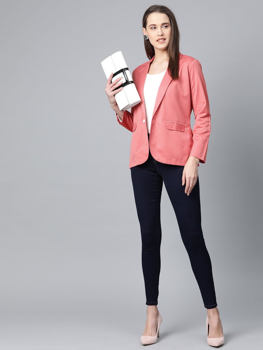 Jompers Women Peach Solid Single-Breasted Smart Casual Blazer - JOB_6001_Peach_XS