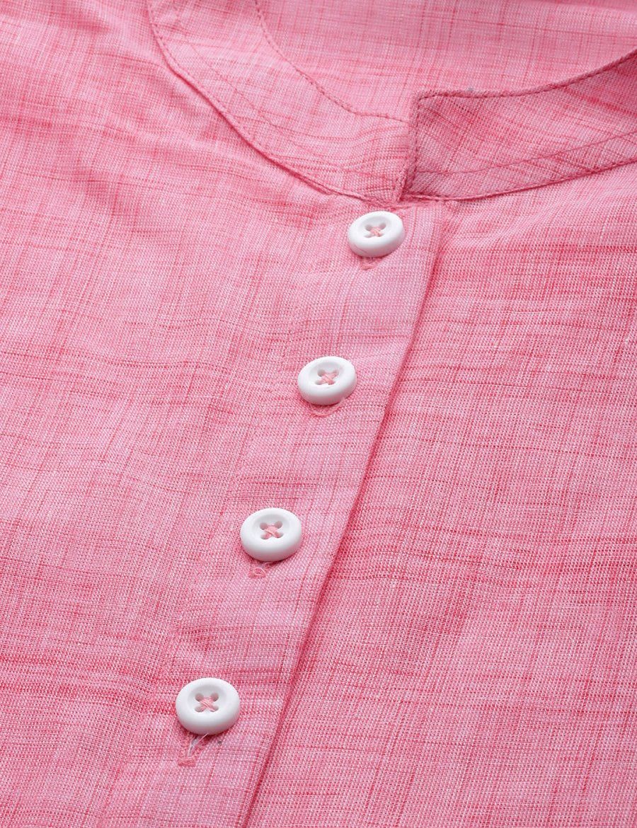 Jompers Women Pink Pure Cotton Woven Design Straight Kurta - JOK_1366_Pink_S