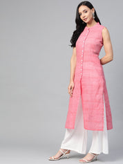 Jompers Women Pink Pure Cotton Woven Design Straight Kurta - JOK_1366_Pink_S