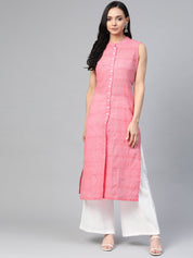 Jompers Women Pink Pure Cotton Woven Design Straight Kurta - JOK_1366_Pink_S