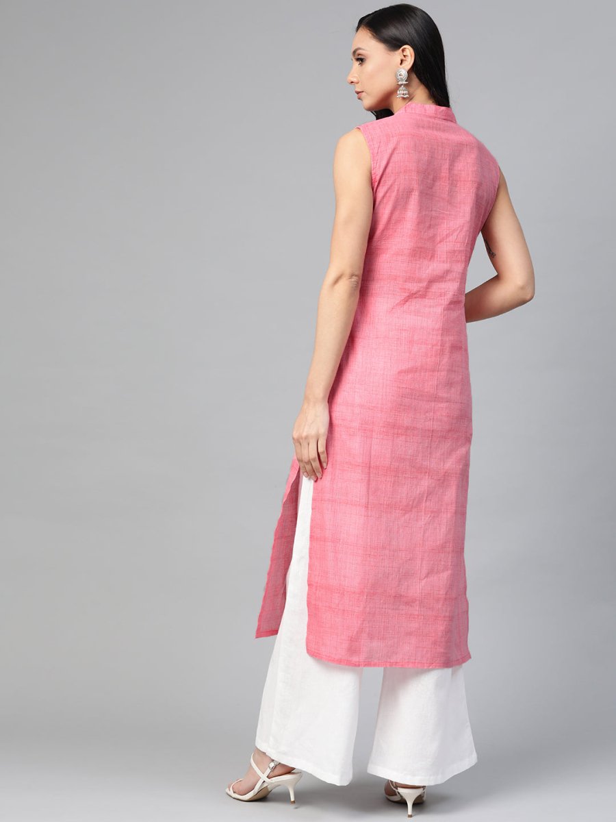 Jompers Women Pink Pure Cotton Woven Design Straight Kurta - JOK_1366_Pink_S