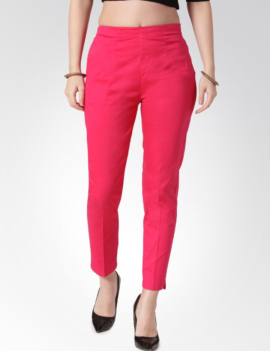 Jompers Women Pink Smart Slim Fit Solid Regular Trousers - JOP_2119_Pink_S