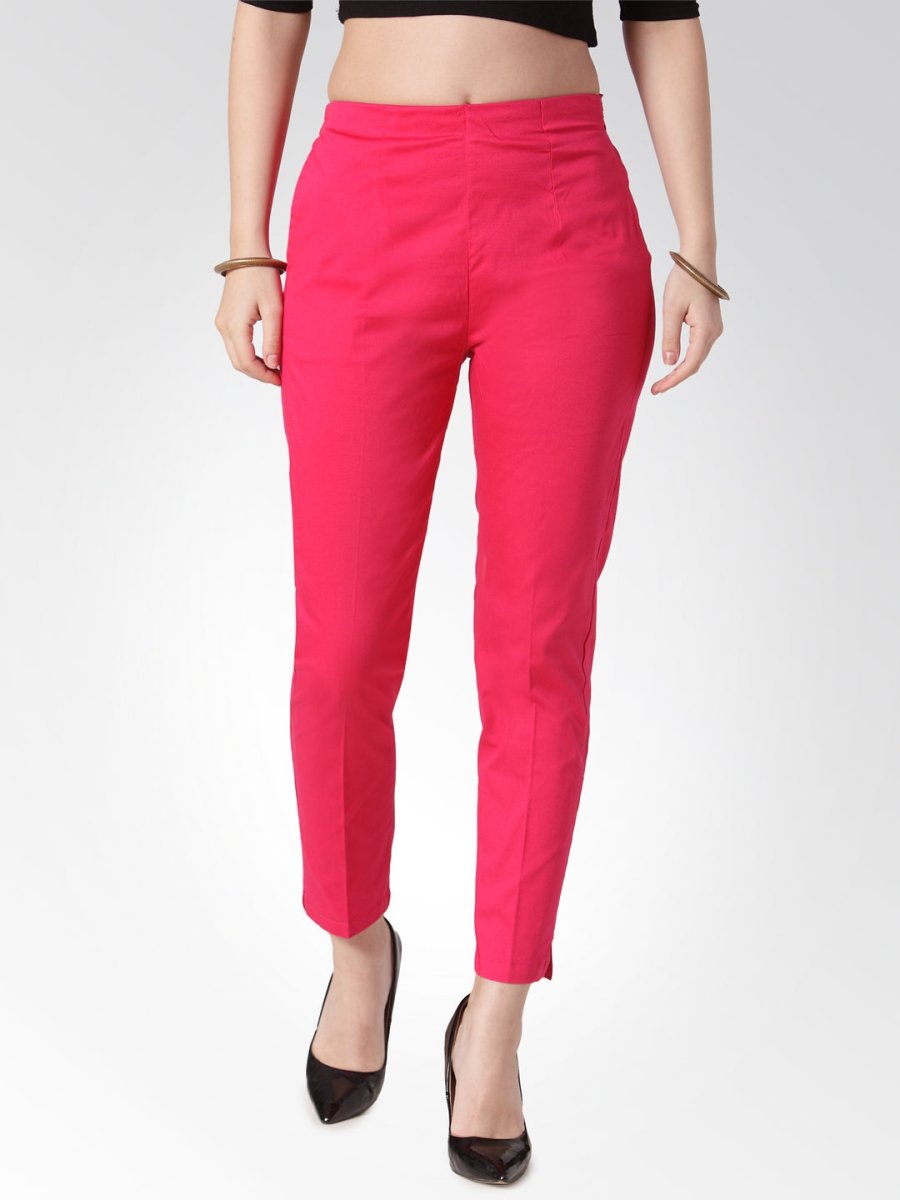 Jompers Women Pink Smart Slim Fit Solid Regular Trousers - JOP_2119_Pink_S