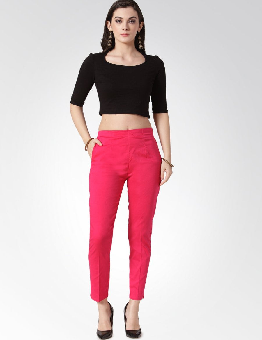Jompers Women Pink Smart Slim Fit Solid Regular Trousers - JOP_2119_Pink_S