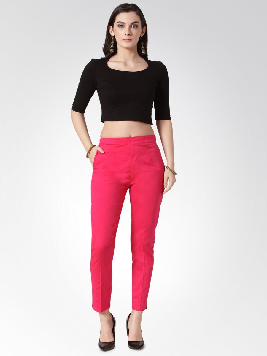 Jompers Women Pink Smart Slim Fit Solid Regular Trousers - JOP_2119_Pink_S