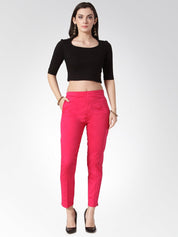 Jompers Women Pink Smart Slim Fit Solid Regular Trousers - JOP_2119_Pink_S