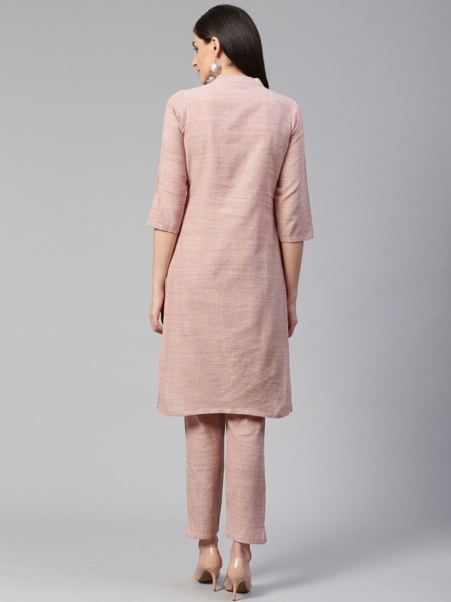 Jompers Women Pink Woven Design Kurta with Trousers - JOKS_1332_Pink_S