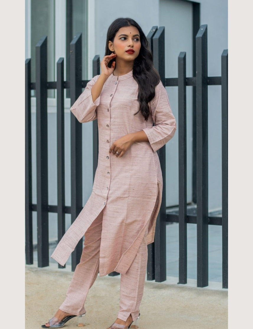 Jompers Women Pink Woven Design Kurta with Trousers - JOKS_1332_Pink_S